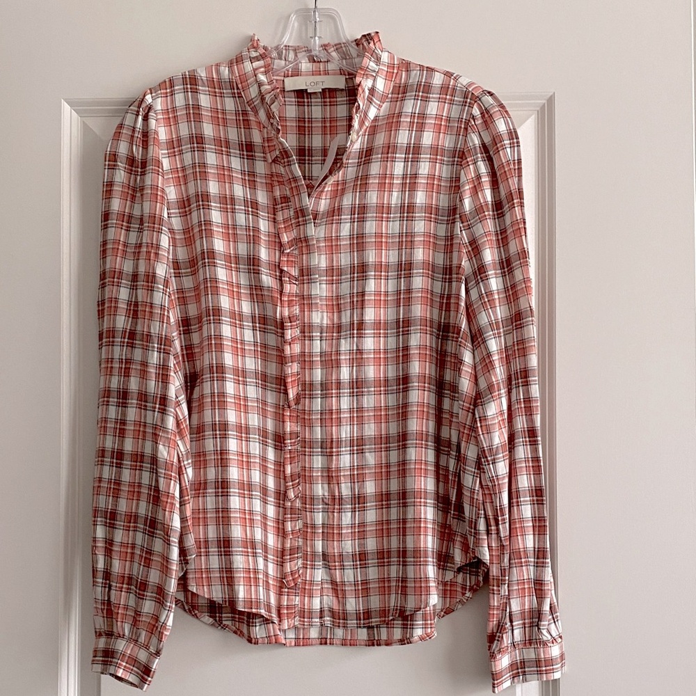 LOFT Ruffled Color Button Down Shirt - NEW